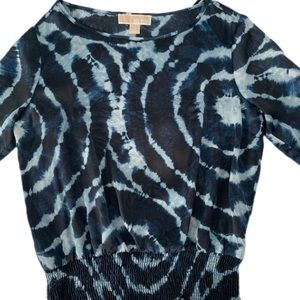 michael kors blue pattern long sleeve blouse
